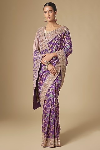 Purple Banarasi Handwork Saree Set by TATWAMM By Abhishek & Vinita