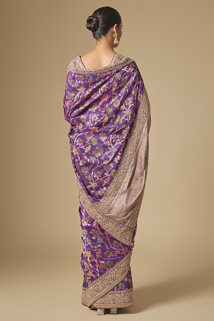 Purple Banarasi Handwork Reception Saree Set by TATWAMM By Abhishek & Vinita at Pernia's Pop Up Shop
