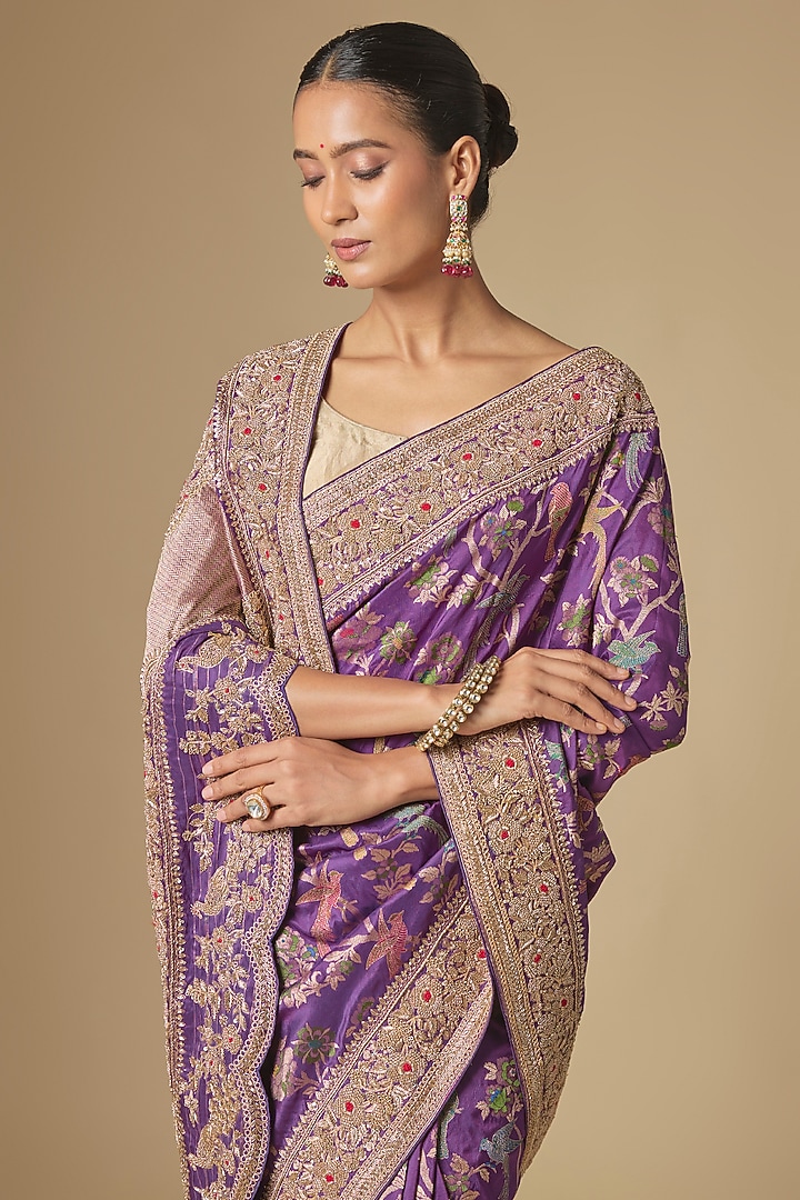 Purple Banarasi Handwork Reception Saree Set by TATWAMM By Abhishek & Vinita at Pernia's Pop Up Shop