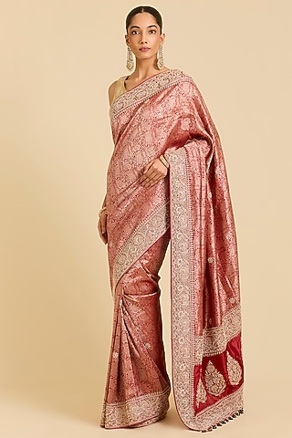 Red Banarasi Embroidered Saree  by TATWAMM By Abhishek & Vinita