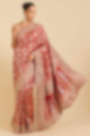 Red Banarasi Embroidered Reception Saree by TATWAMM By Abhishek & Vinita at Pernia's Pop Up Shop