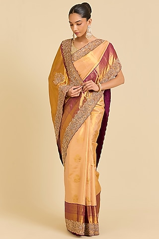 Gold Kanchivaram Embroidered Saree by TATWAMM By Abhishek & Vinita