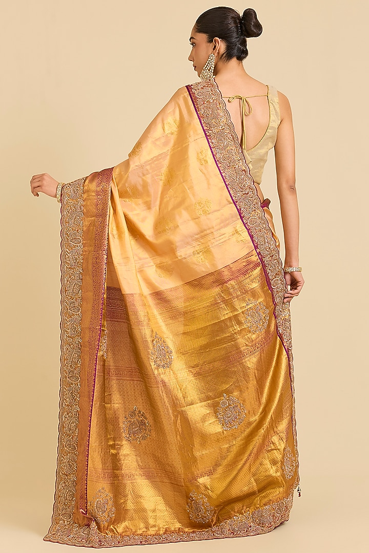 Gold Kanchivaram Embroidered Reception Saree by TATWAMM By Abhishek & Vinita at Pernia's Pop Up Shop