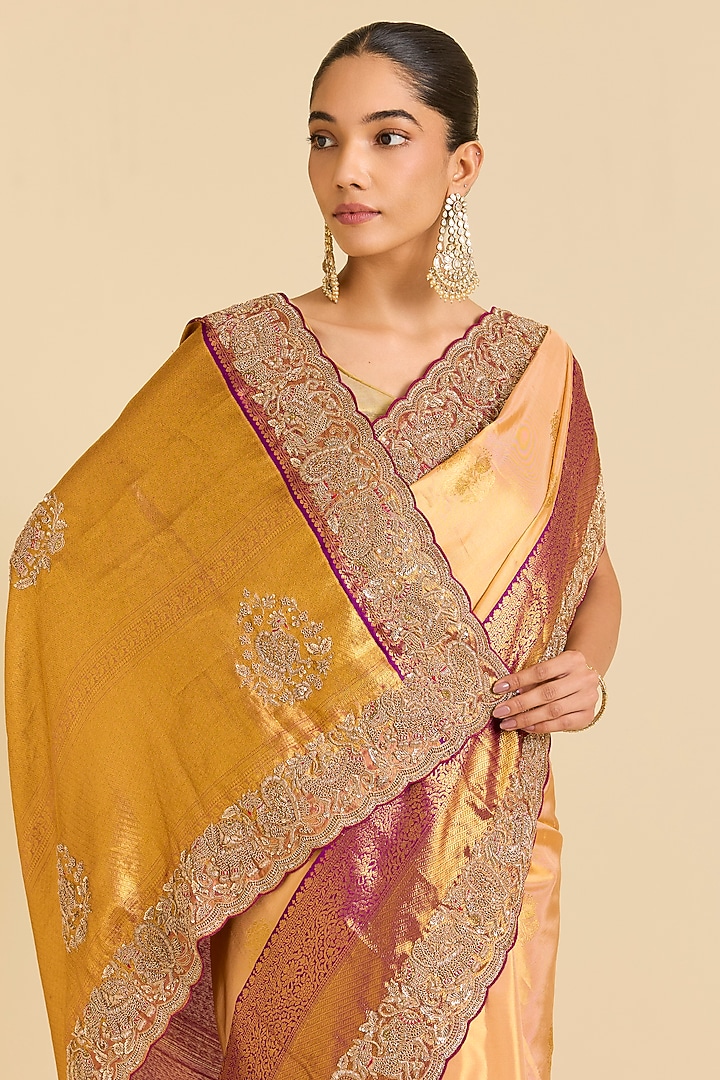 Gold Kanchivaram Embroidered Reception Saree by TATWAMM By Abhishek & Vinita at Pernia's Pop Up Shop