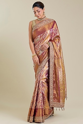 Lilac Kanchivaram Embroidered Saree by TATWAMM By Abhishek & Vinita