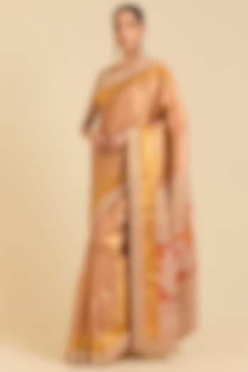 Peach Kanchivaram Embroidered Reception Saree by TATWAMM By Abhishek & Vinita at Pernia's Pop Up Shop