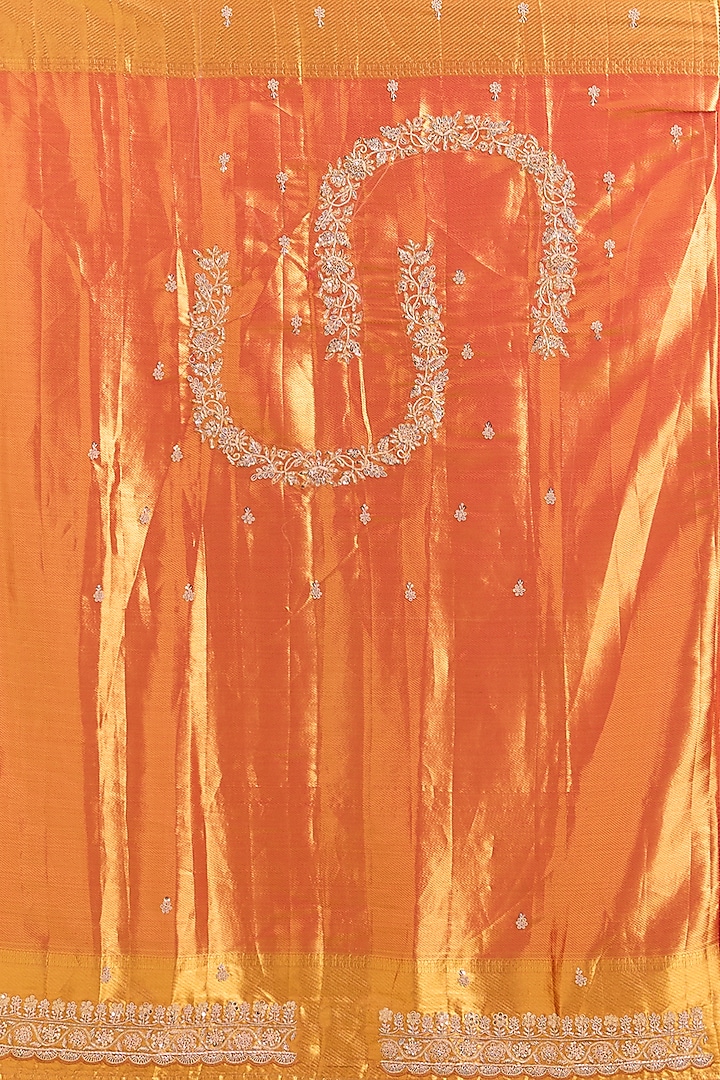 Peach Kanchivaram Embroidered Reception Saree by TATWAMM By Abhishek & Vinita at Pernia's Pop Up Shop