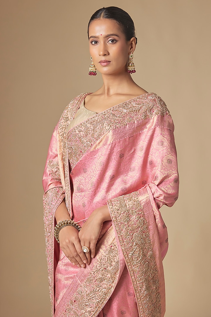 Pink Kanchivaram Handwork Reception Saree Set by TATWAMM By Abhishek & Vinita at Pernia's Pop Up Shop