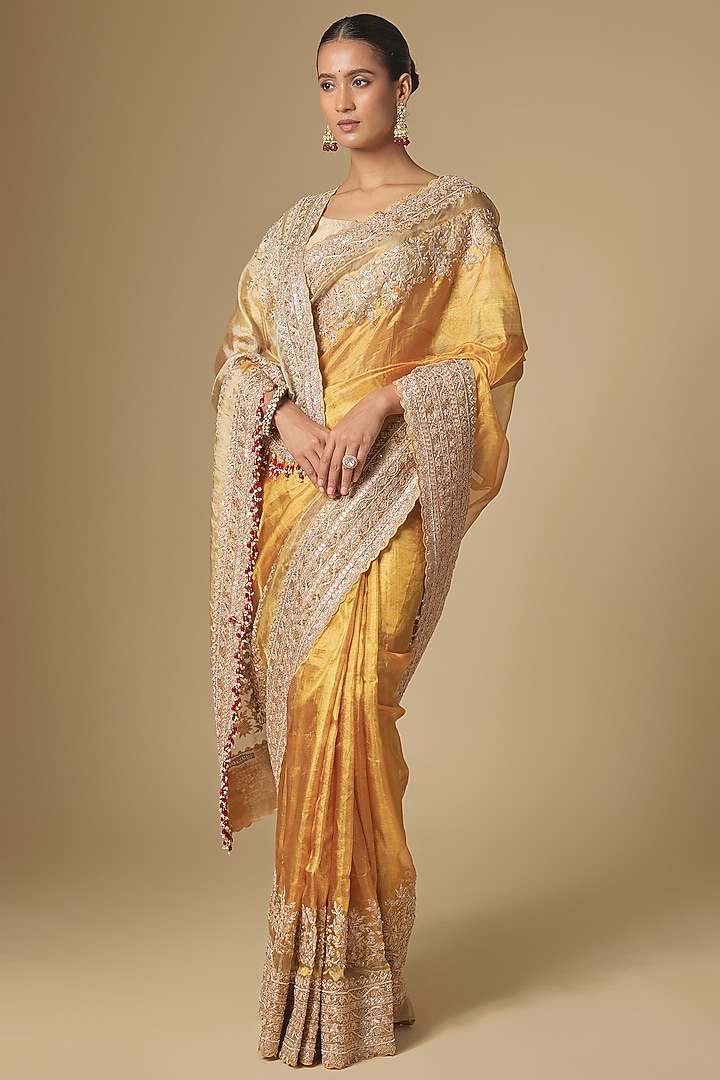 Gold Kanchivaram Tissue Handwork Bridal Saree Set by TATWAMM By Abhishek & Vinita at Pernia's Pop Up Shop
