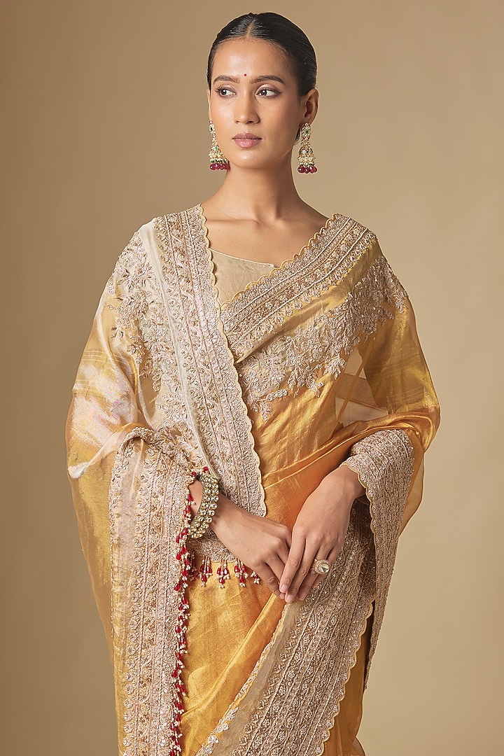 Gold Kanchivaram Tissue Handwork Bridal Saree Set by TATWAMM By Abhishek & Vinita at Pernia's Pop Up Shop