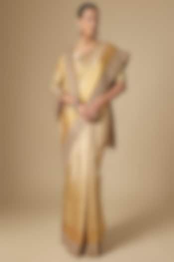Gold Kanchivaram Handwork Reception Saree Set by TATWAMM By Abhishek & Vinita at Pernia's Pop Up Shop