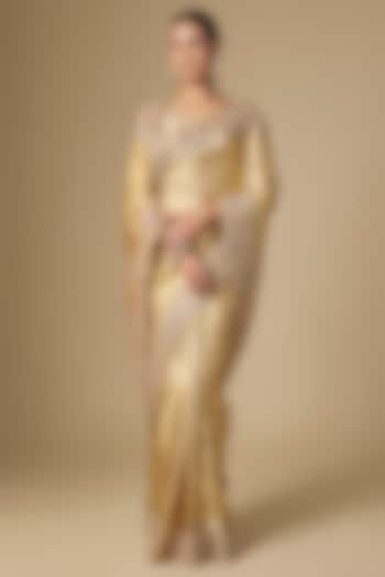 Gold Kanchivaram Handwork Reception Saree Set by TATWAMM By Abhishek & Vinita at Pernia's Pop Up Shop