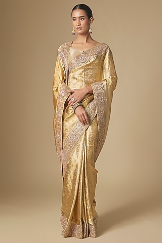 Gold Kanchivaram Handwork Saree Set by TATWAMM By Abhishek & Vinita