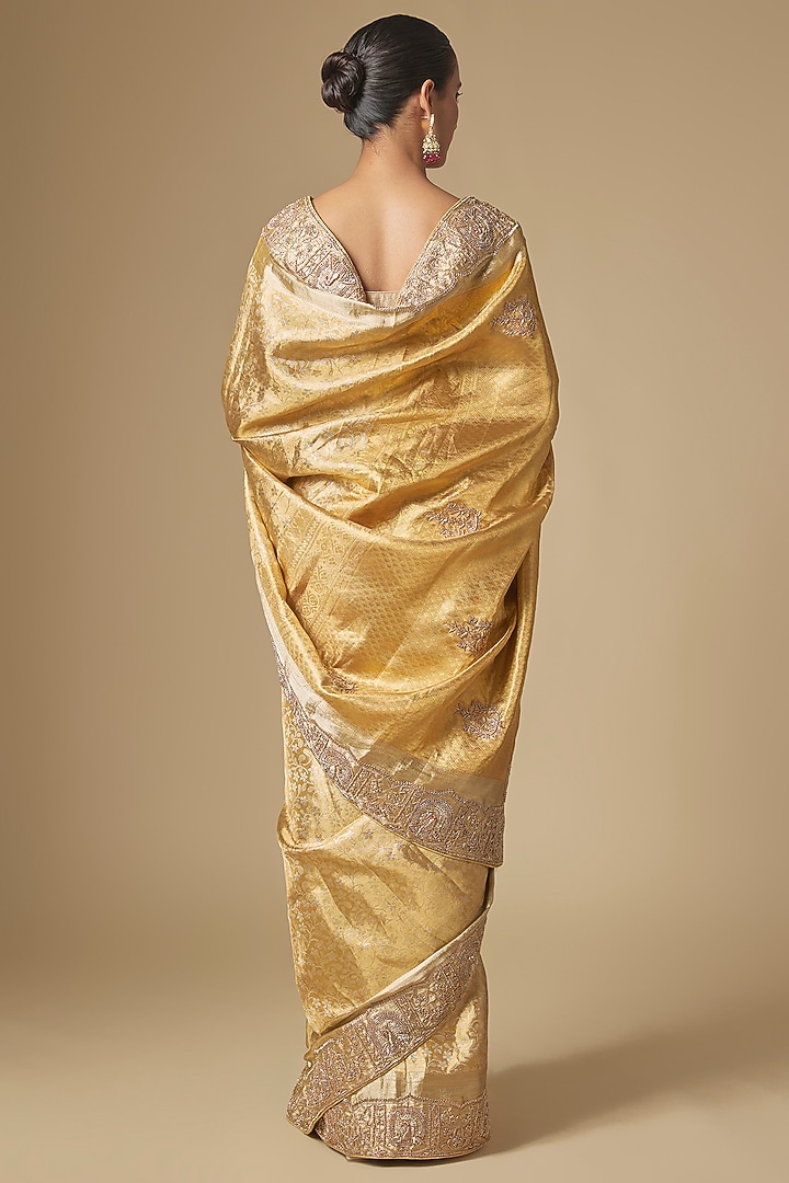 Gold Kanchivaram Handwork Reception Saree Set by TATWAMM By Abhishek & Vinita at Pernia's Pop Up Shop