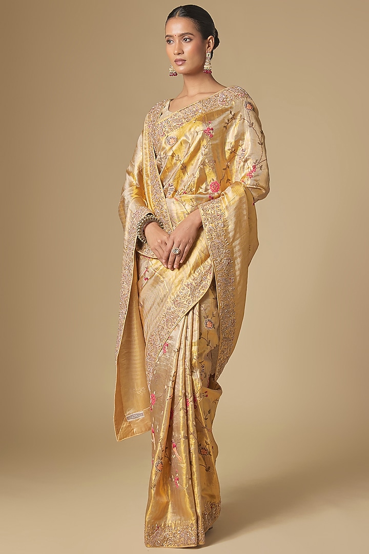 Gold Kanchivaram Handwork Reception Saree Set by TATWAMM By Abhishek & Vinita at Pernia's Pop Up Shop