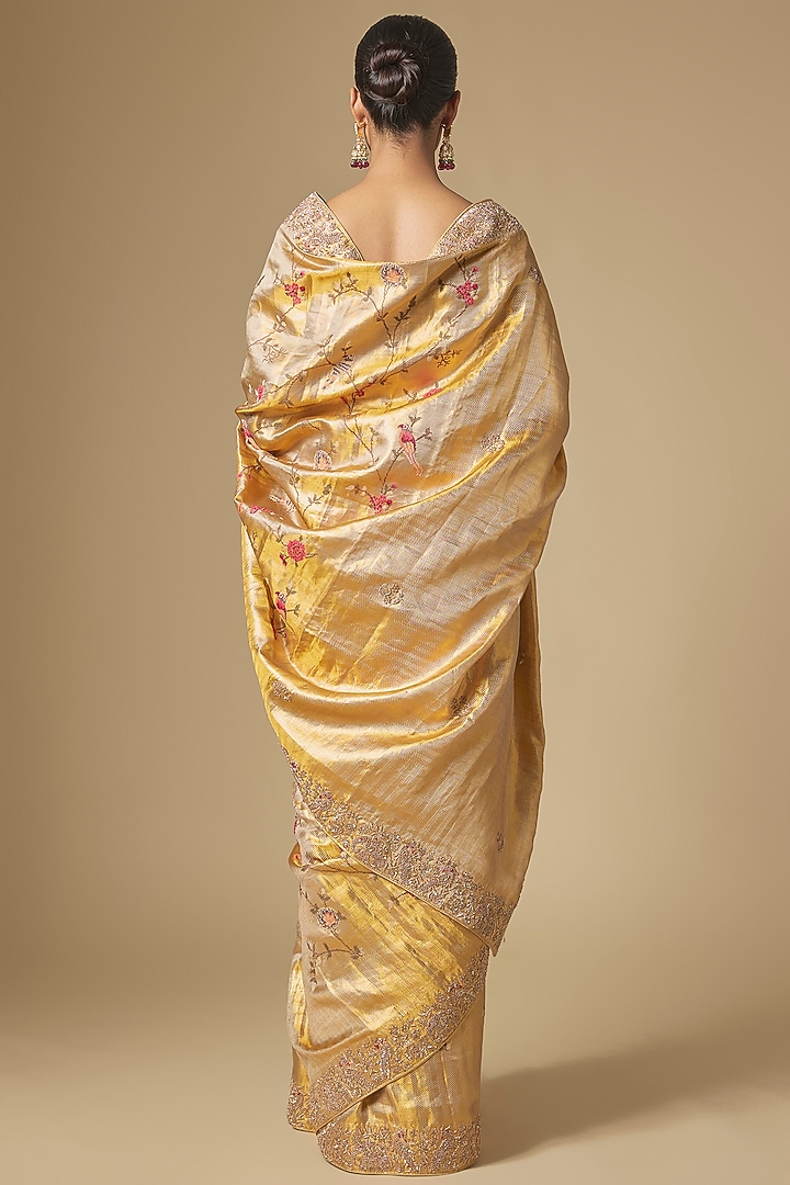 Gold Kanchivaram Handwork Reception Saree Set by TATWAMM By Abhishek & Vinita at Pernia's Pop Up Shop