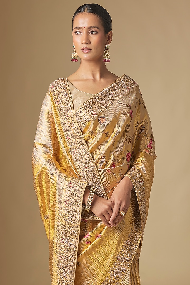 Gold Kanchivaram Handwork Reception Saree Set by TATWAMM By Abhishek & Vinita at Pernia's Pop Up Shop