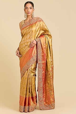 Gold Kanchivaram Embroidered Saree by TATWAMM By Abhishek & Vinita
