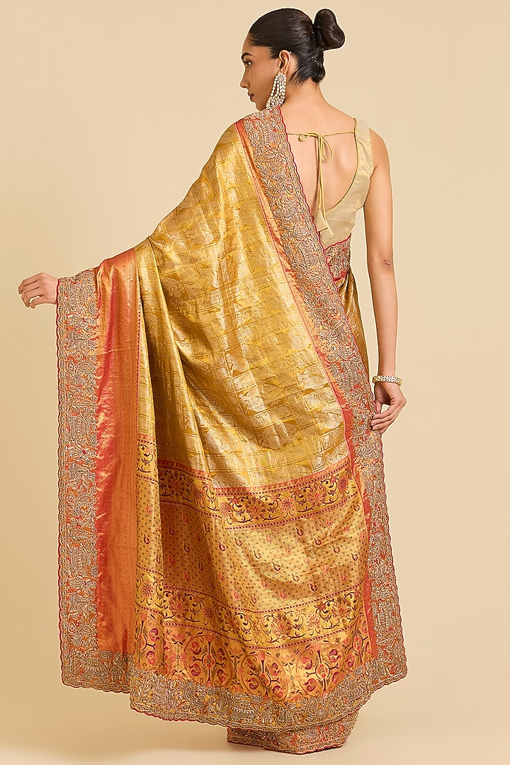 Gold Kanchivaram Embroidered Reception Saree by TATWAMM By Abhishek & Vinita at Pernia's Pop Up Shop