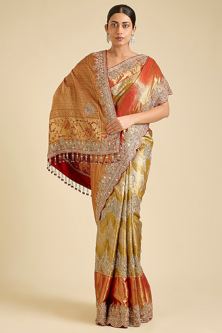 Gold Kanjivaram Silk Reception Saree by TATWAMM By Abhishek & Vinita at Pernia's Pop Up Shop