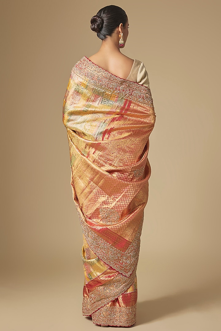 Gold Kanchivaram Handwork Reception Saree Set by TATWAMM By Abhishek & Vinita at Pernia's Pop Up Shop
