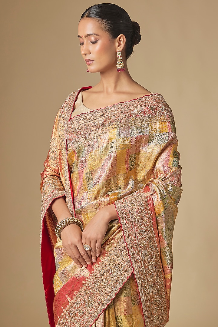 Gold Kanchivaram Handwork Reception Saree Set by TATWAMM By Abhishek & Vinita at Pernia's Pop Up Shop
