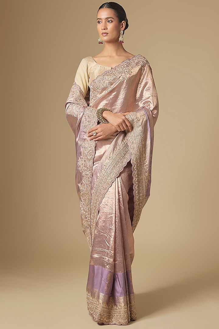 Lilac Kanchivaram Handwork Reception Saree Set by TATWAMM By Abhishek & Vinita at Pernia's Pop Up Shop