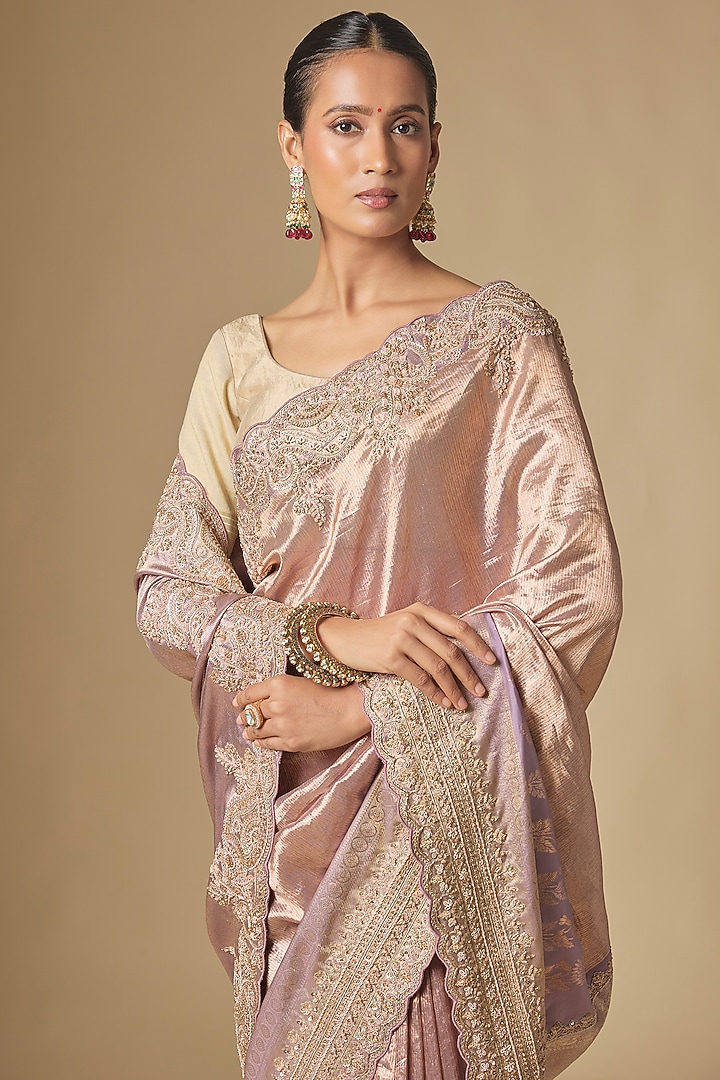 Lilac Kanchivaram Handwork Reception Saree Set by TATWAMM By Abhishek & Vinita at Pernia's Pop Up Shop