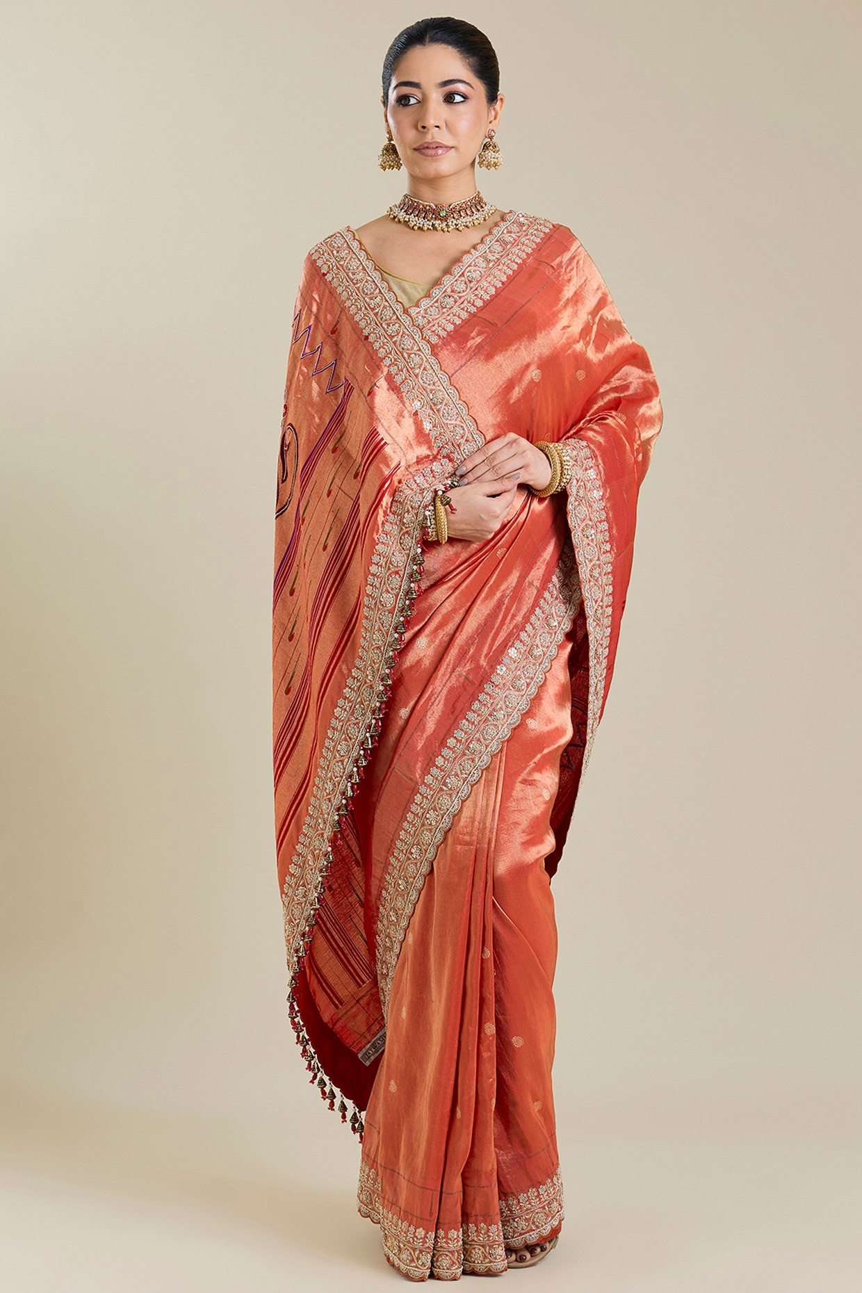 TATWAMM By Abhishek & Vinita Red Kanchivaram Embroidered Saree