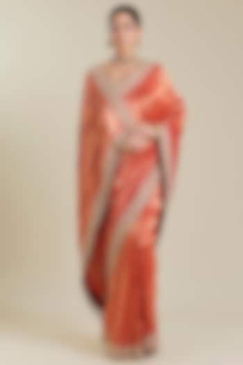 Red Kanchivaram Embroidered Reception Saree by TATWAMM By Abhishek & Vinita at Pernia's Pop Up Shop