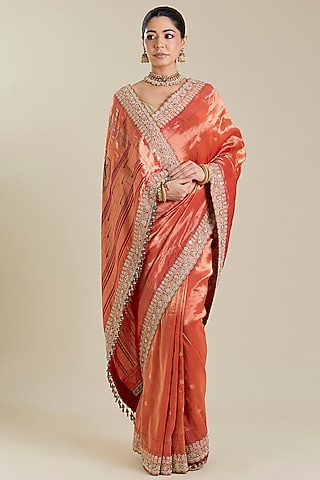 Red Kanchivaram Embroidered Saree by TATWAMM By Abhishek & Vinita