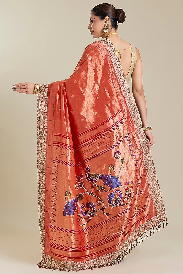 Red Kanchivaram Embroidered Reception Saree by TATWAMM By Abhishek & Vinita at Pernia's Pop Up Shop