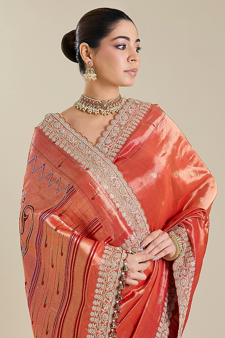 Red Kanchivaram Embroidered Reception Saree by TATWAMM By Abhishek & Vinita at Pernia's Pop Up Shop