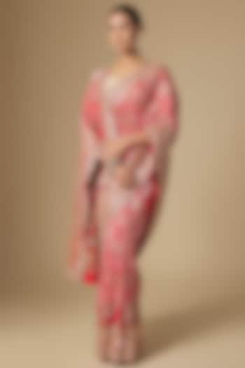 Red Bandhani Handwork Reception Saree Set by TATWAMM By Abhishek & Vinita at Pernia's Pop Up Shop