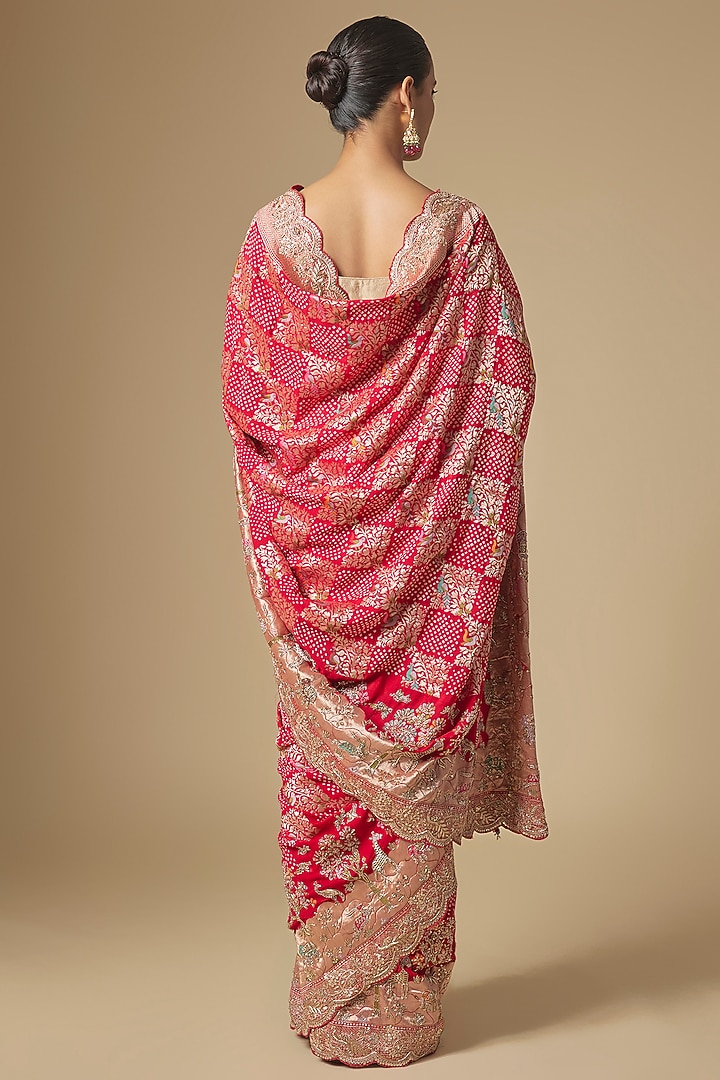 Red Bandhani Handwork Reception Saree Set by TATWAMM By Abhishek & Vinita at Pernia's Pop Up Shop
