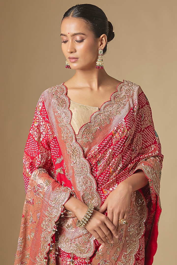 Red Bandhani Handwork Reception Saree Set by TATWAMM By Abhishek & Vinita at Pernia's Pop Up Shop