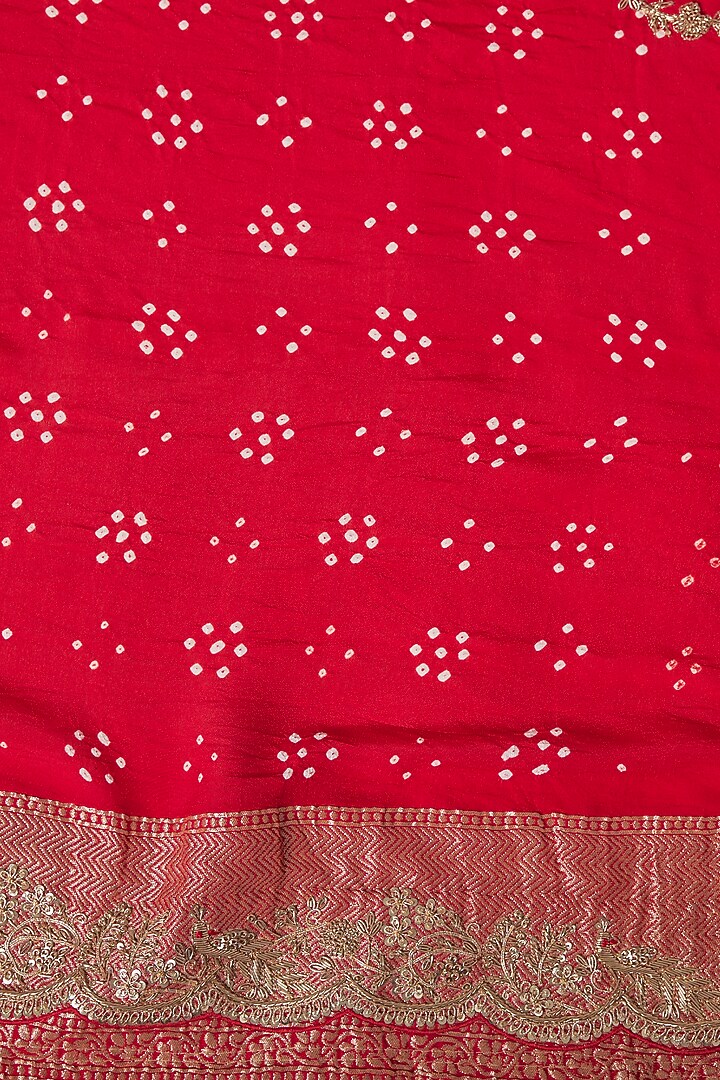 Red Bandhani Handwork Reception Saree Set by TATWAMM By Abhishek & Vinita at Pernia's Pop Up Shop