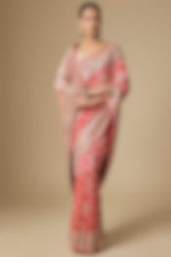 Red Bandhani Handwork Reception Saree Set by TATWAMM By Abhishek & Vinita at Pernia's Pop Up Shop