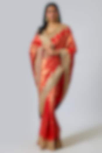 Red Silk Zardosi Work Kanjivaram Reception Saree Set by TATWAMM Couture at Pernia's Pop Up Shop