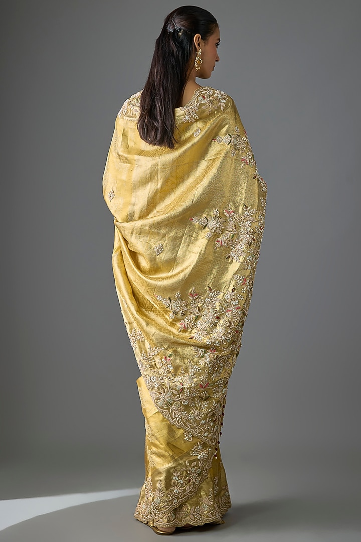 Gold Silk Zardosi Work Kanjivaram Reception Saree Set by TATWAMM By Abhishek & Vinita at Pernia's Pop Up Shop