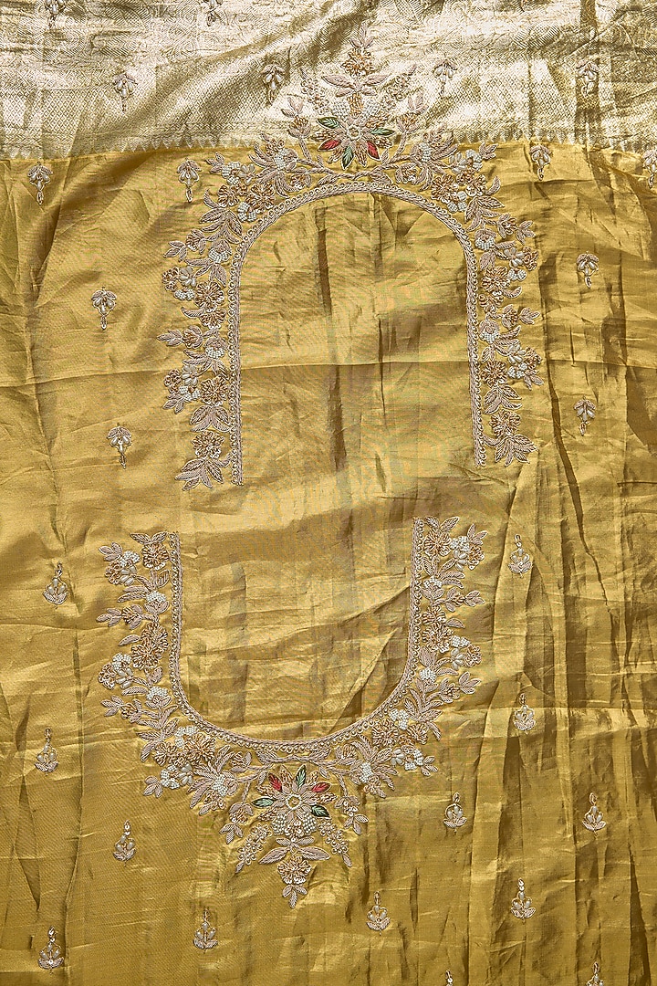 Gold Silk Zardosi Work Kanjivaram Reception Saree Set by TATWAMM By Abhishek & Vinita at Pernia's Pop Up Shop