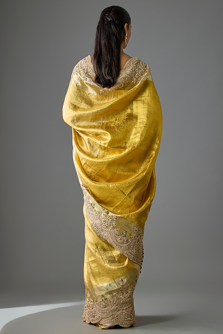 Gold Silk Zardosi Work Kanjivaram Reception Saree Set by TATWAMM By Abhishek & Vinita at Pernia's Pop Up Shop