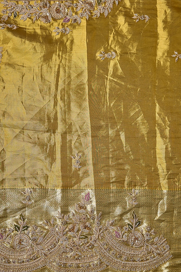 Gold Silk Zardosi Work Kanjivaram Reception Saree Set by TATWAMM By Abhishek & Vinita at Pernia's Pop Up Shop