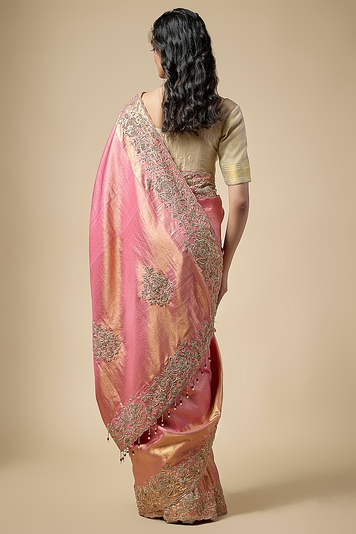 Pink Kanjivaram Zardosi Work Reception Saree Set by TATWAMM By Abhishek & Vinita at Pernia's Pop Up Shop