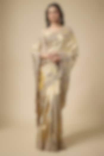 Gold Tissue Zardosi Work Reception Saree Set by TATWAMM Couture at Pernia's Pop Up Shop