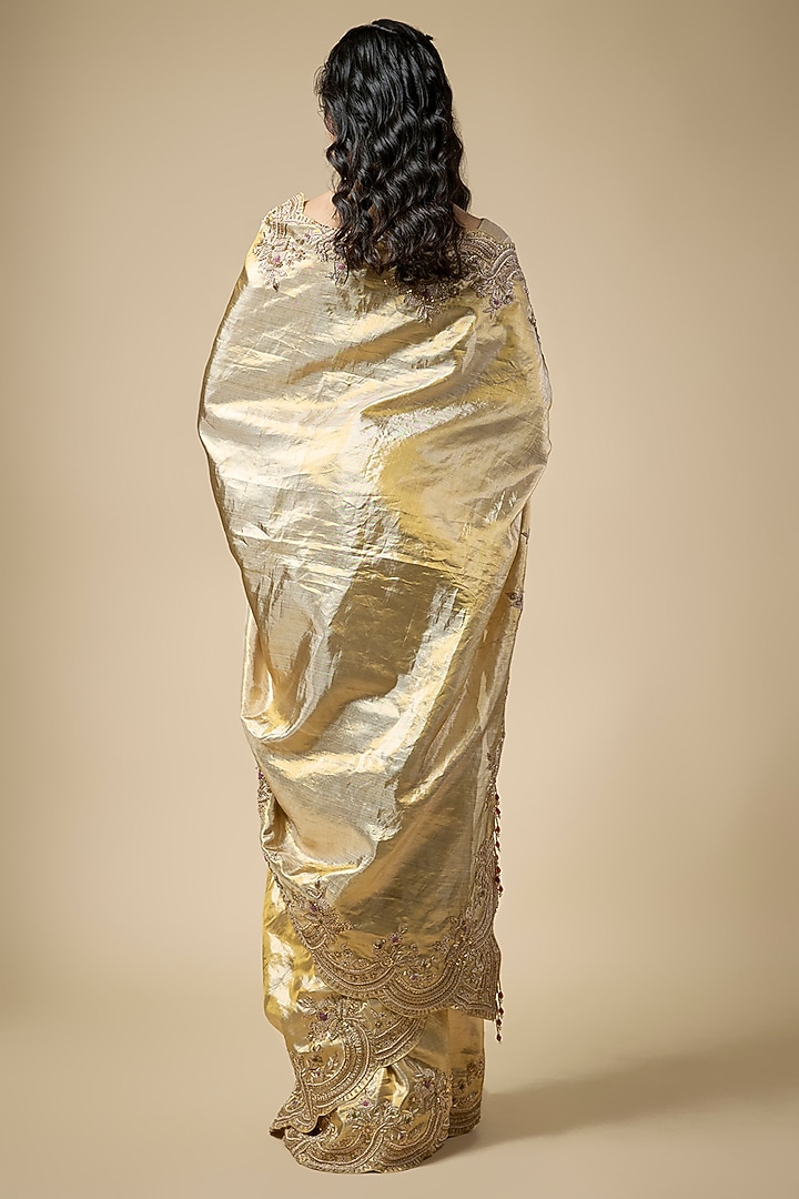 Gold Tissue Zardosi Work Reception Saree Set by TATWAMM By Abhishek & Vinita at Pernia's Pop Up Shop