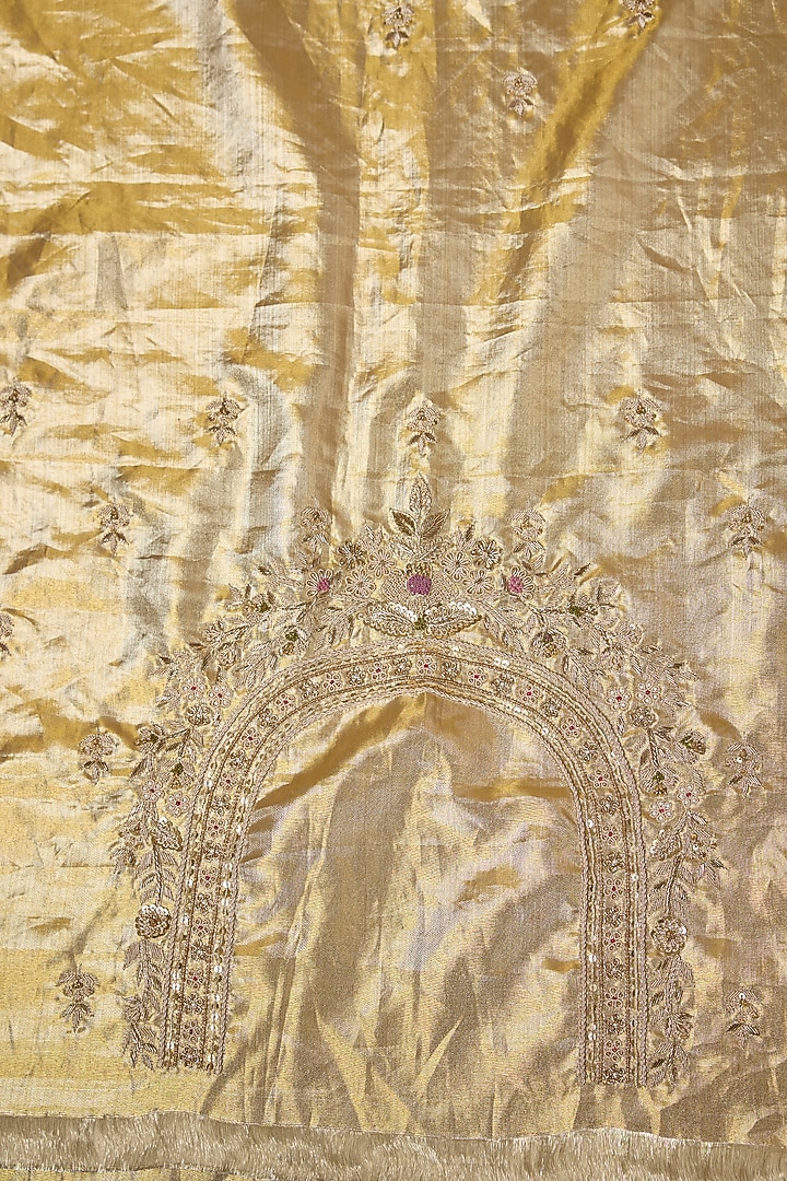 Gold Tissue Zardosi Work Reception Saree Set by TATWAMM By Abhishek & Vinita at Pernia's Pop Up Shop