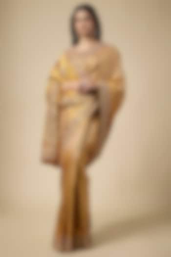 Gold Kanjivaram Zardosi Work Reception Saree Set by TATWAMM Couture at Pernia's Pop Up Shop