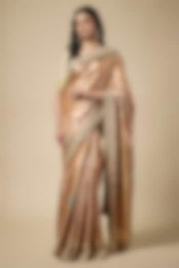 Gold Kanjivaram Zardosi Work Reception Saree Set by TATWAMM Couture at Pernia's Pop Up Shop