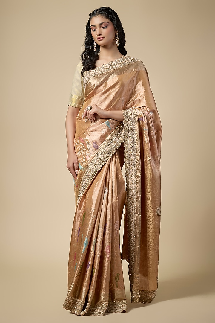 Gold Kanjivaram Zardosi Work Reception Saree Set by TATWAMM Couture at Pernia's Pop Up Shop